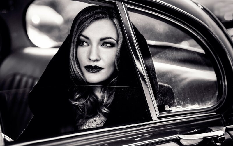 Woman in Car — Black, Dramatic, Photograph, Window