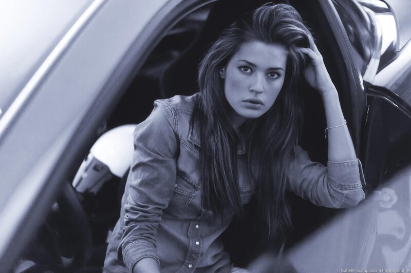 Woman in Car — Gray, Dramatic