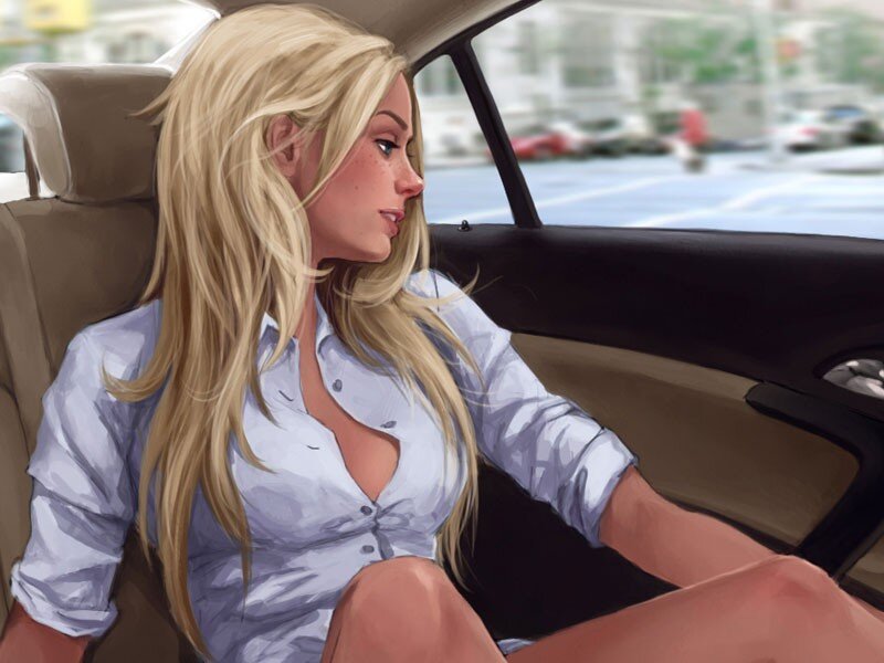 woman in car illustration