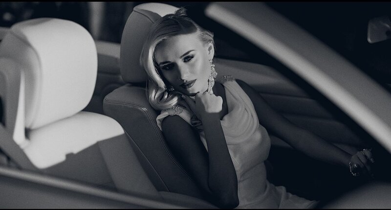 Woman in Car Seat — Black, Dramatic, Night, Photograph