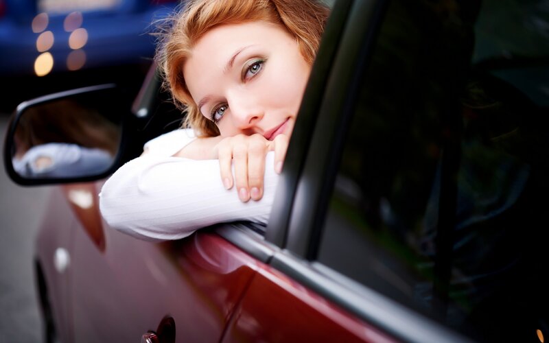 Woman in Car Window — Red
