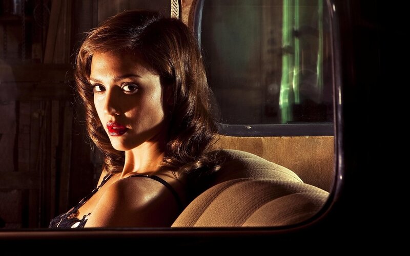 woman in car with red lipstick