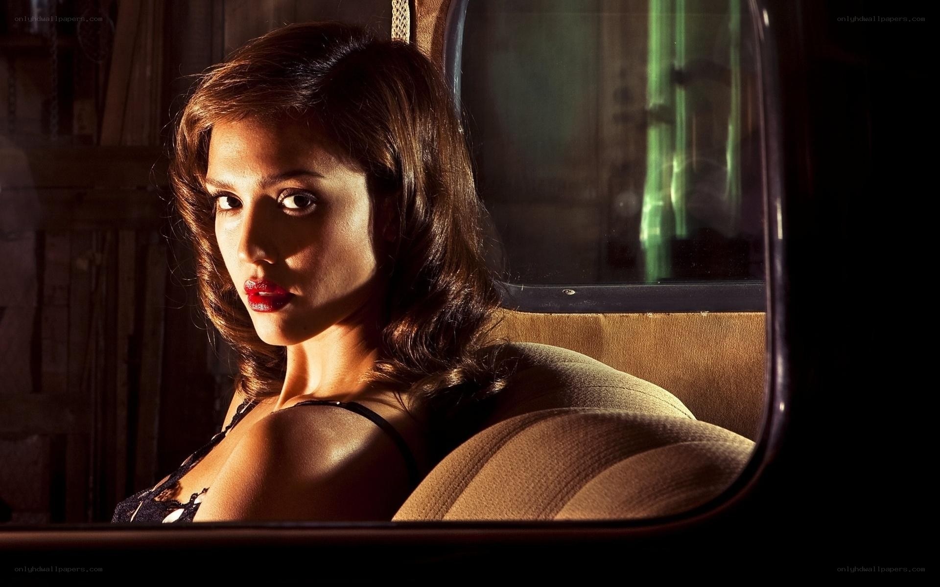 woman in car with red lipstick