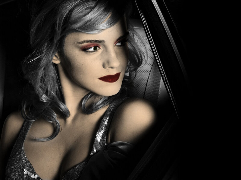 woman in car with red makeup