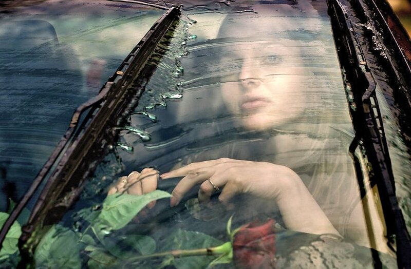 Woman in Car with Rose — Green