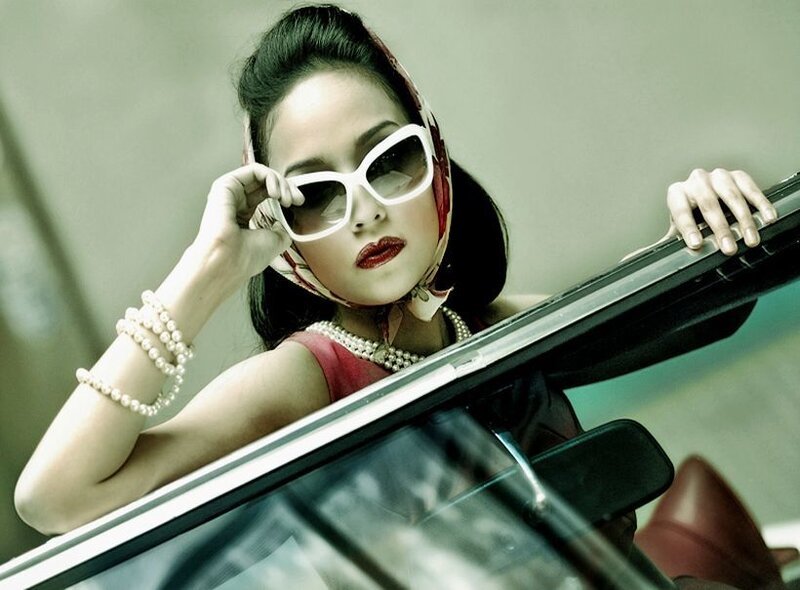 Woman in Car with Sunglasses — White