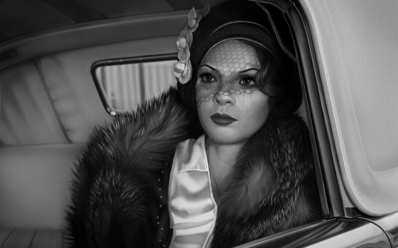 Woman in Car with Veil