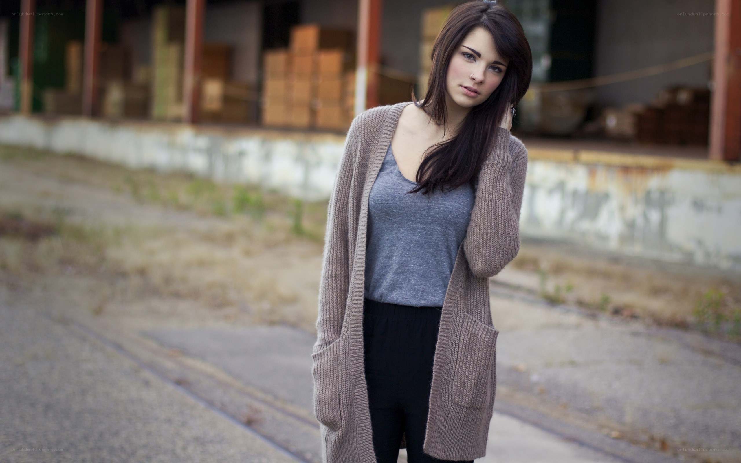 woman in cardigan outdoors