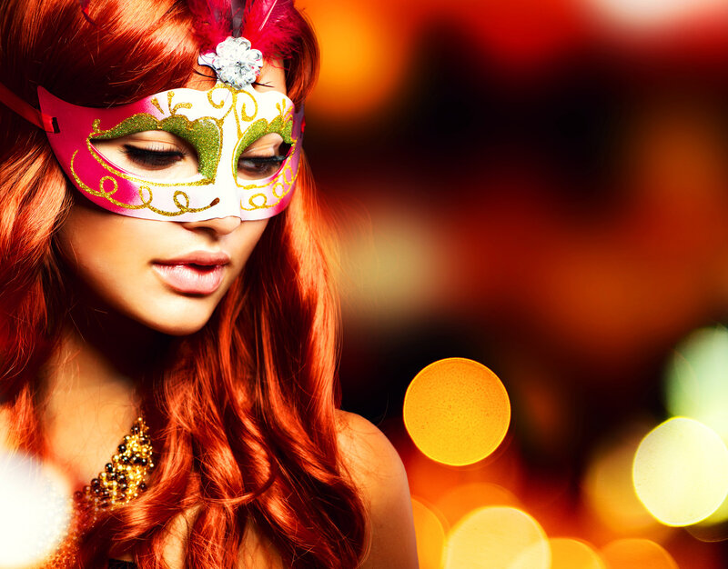 Woman in Carnival Mask — Red
