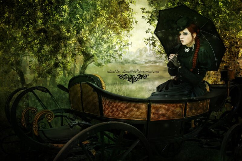 Woman in Carriage — Green, Dramatic