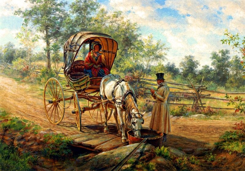 Woman in Carriage — Green, Serene