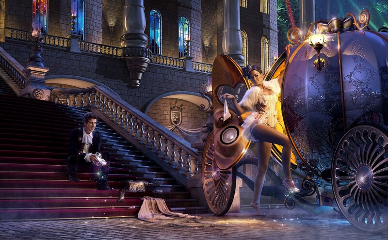 Woman in Carriage — Purple, Dramatic, Night
