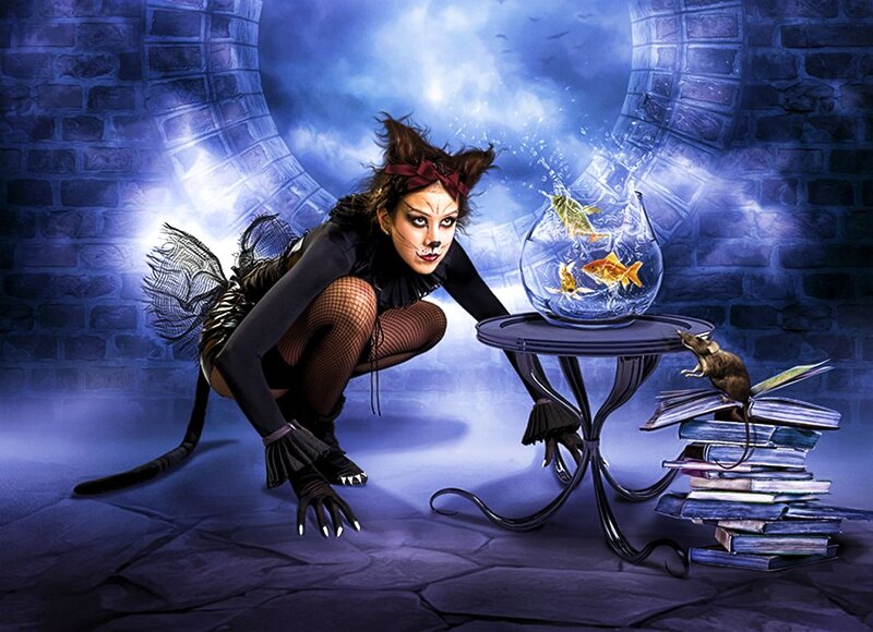 Woman in Cat Costume — Blue, Dramatic, Night
