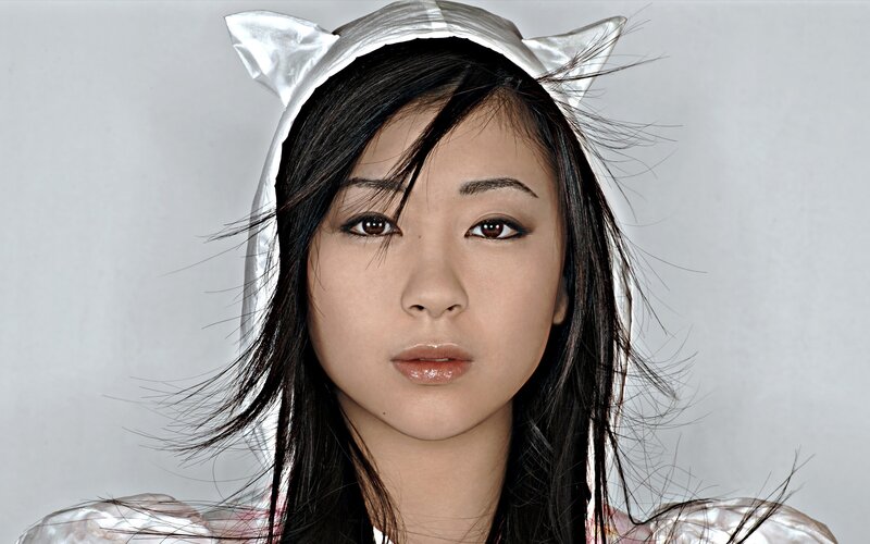 woman in cat-ear hood