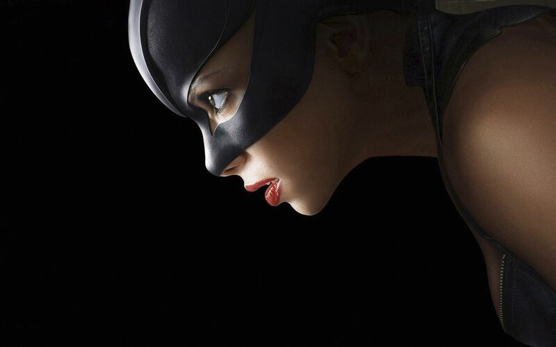 Woman in Cat Mask — Black, Dramatic, Photograph, Red Lipstick, Black Background