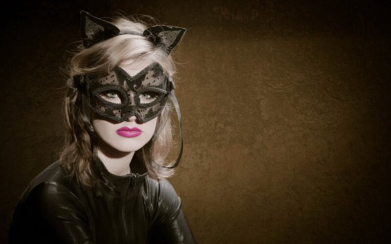 Woman in Cat Mask — Black, Dramatic, Photograph