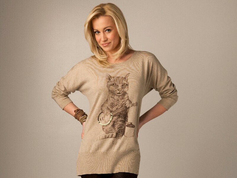 Woman in Cat Sweater — Beige, Confident