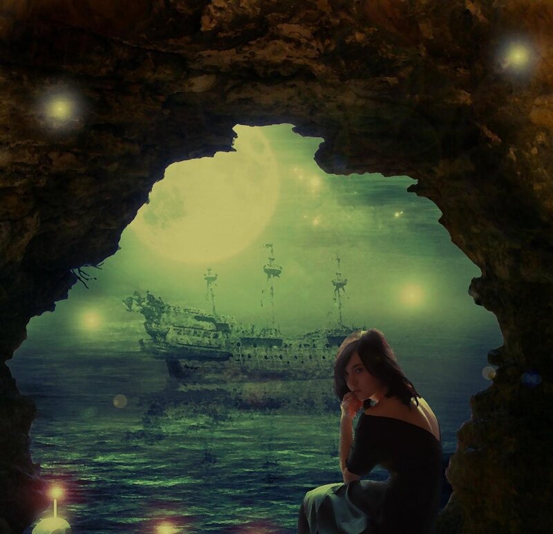 Woman in Cave at Night