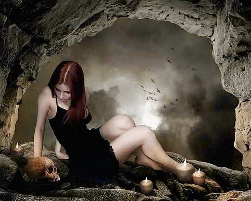 Woman in Cave — Black, Dramatic