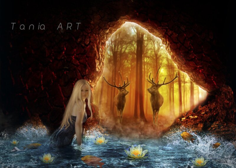 Woman in Cave Water — Blue
