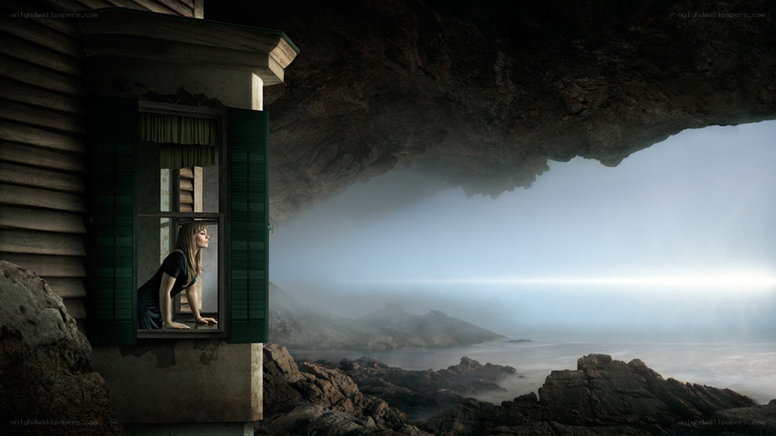 woman in cave window
