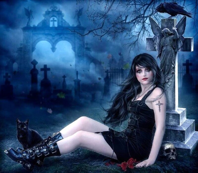 Woman in Cemetery — Blue