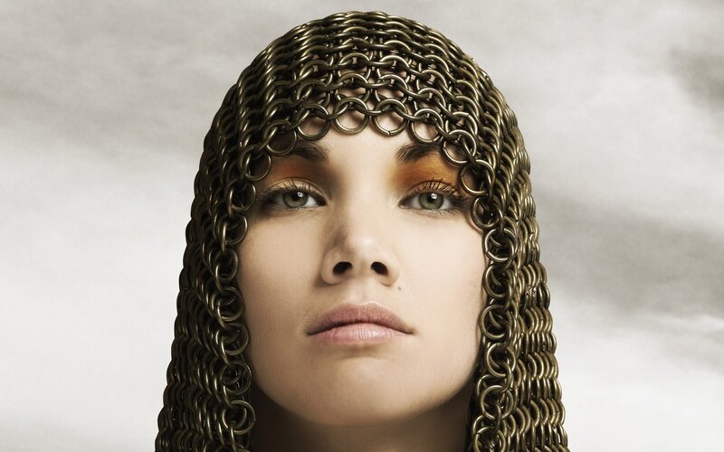 woman in chainmail hood