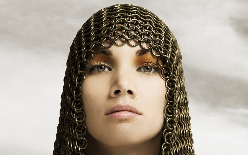 woman in chainmail hood