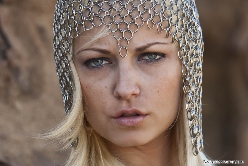 woman in chainmail hood