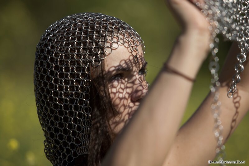woman in chainmail hood