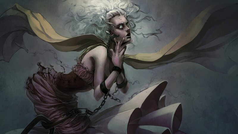 woman in chains with white hair