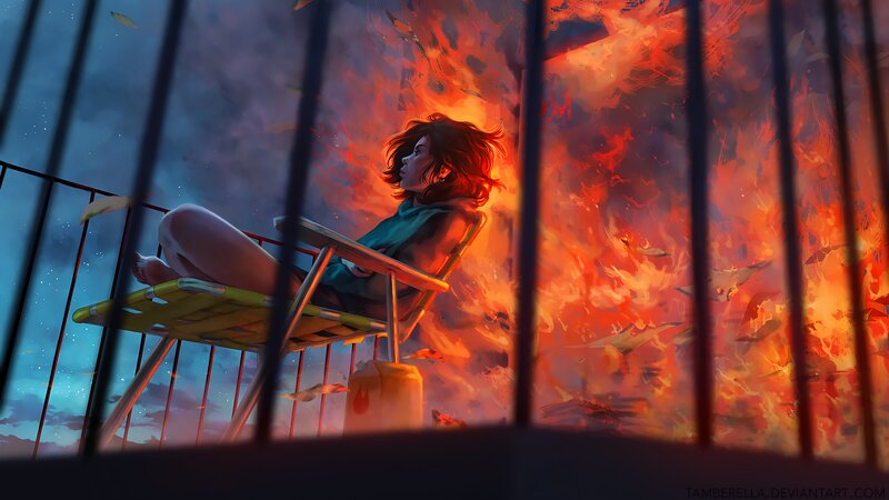 Woman in Chair on Balcony