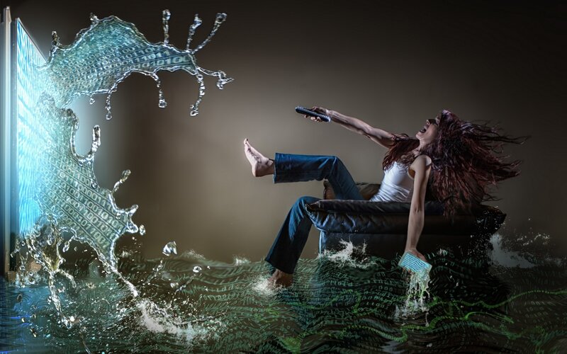 Woman in Chair with Water