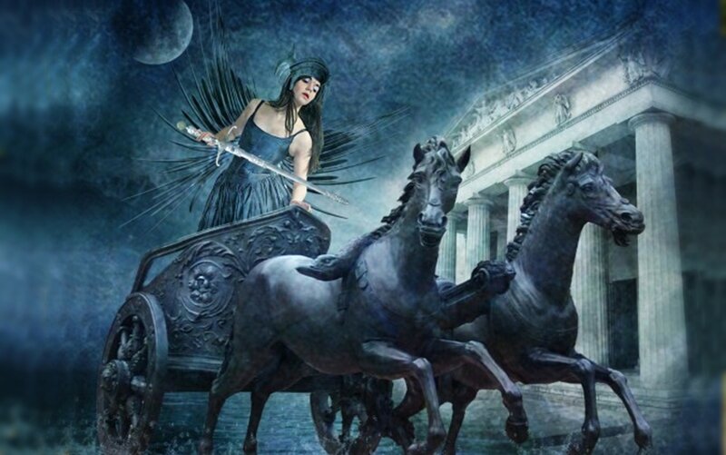 Woman in Chariot with Horses