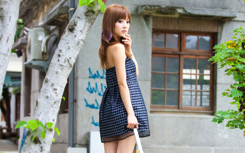 Woman in Checkered Dress — Blue
