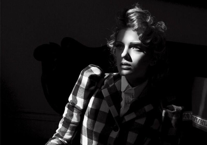 Woman in Checkered Jacket — Black