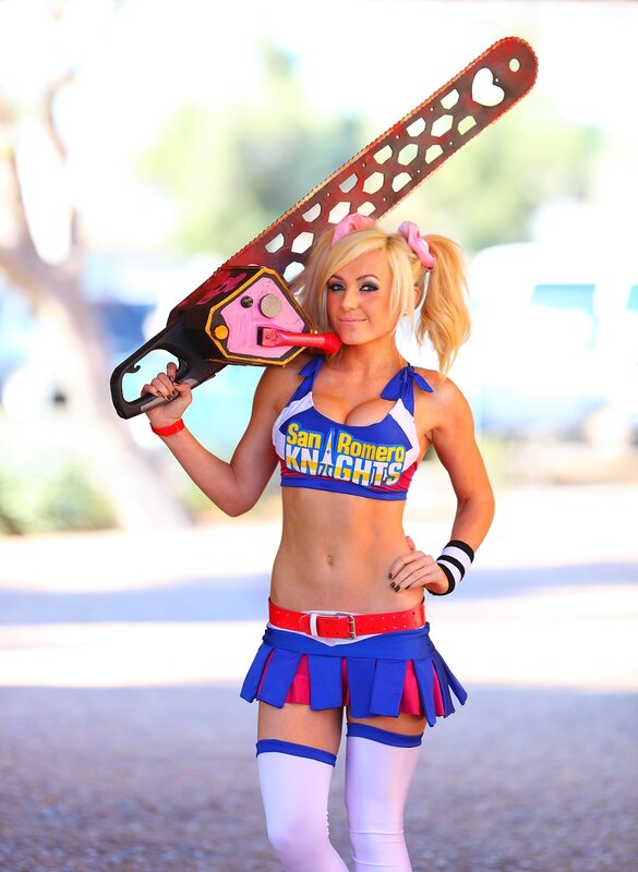 Woman in Cheerleader Outfit — Blue, Playful, Afternoon