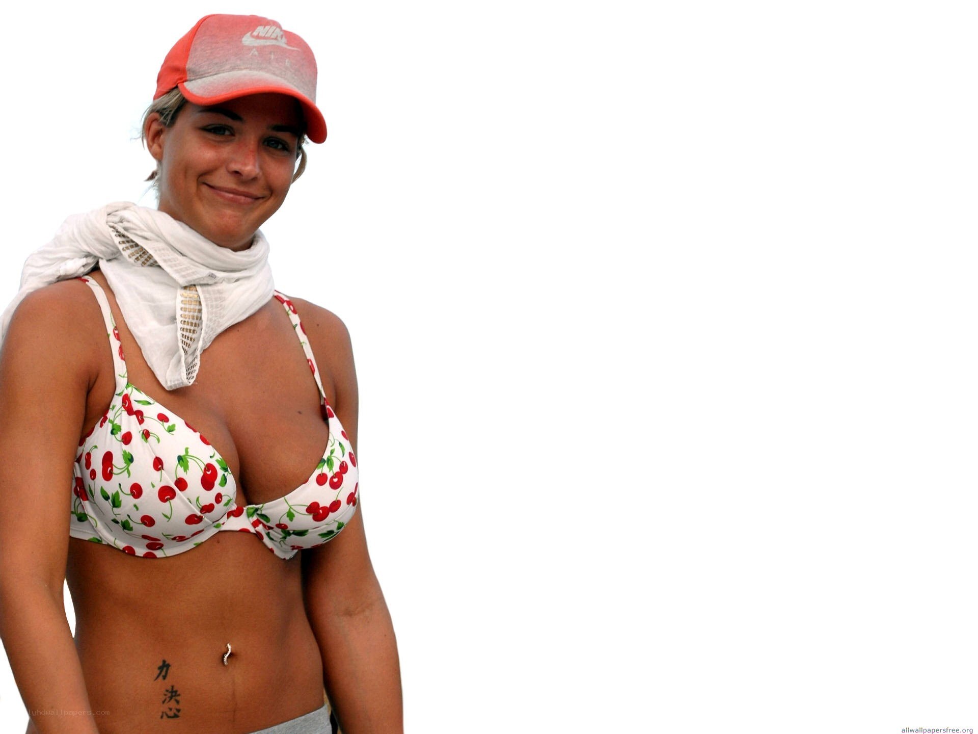 woman in cherry bikini