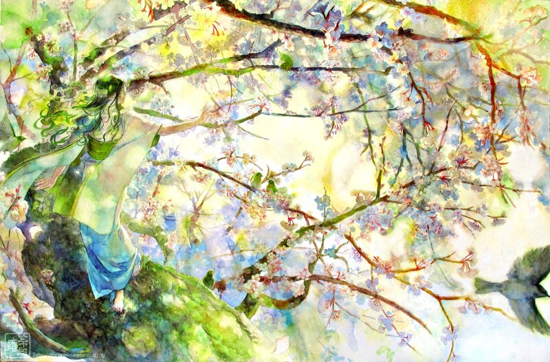 Woman in Cherry Blossoms — Green
