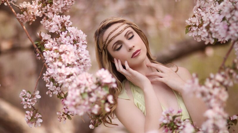 Woman in Cherry Blossoms — Pink, Serene, Spring