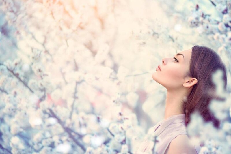Woman in Cherry Blossoms — White, Serene