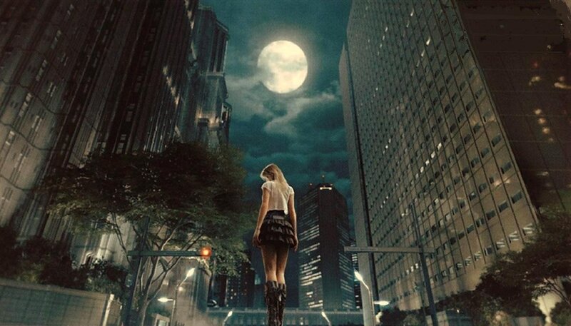 Woman in City at Night — Blue, Dramatic