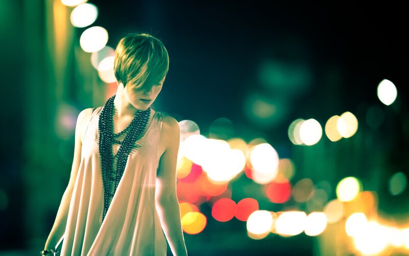 woman in city lights