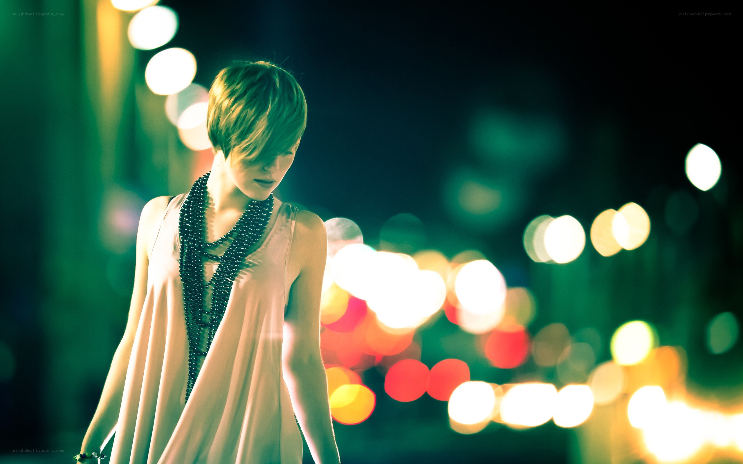 woman in city lights