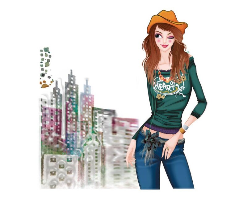 woman in cityscape illustration