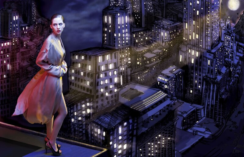 woman in cityscape illustration