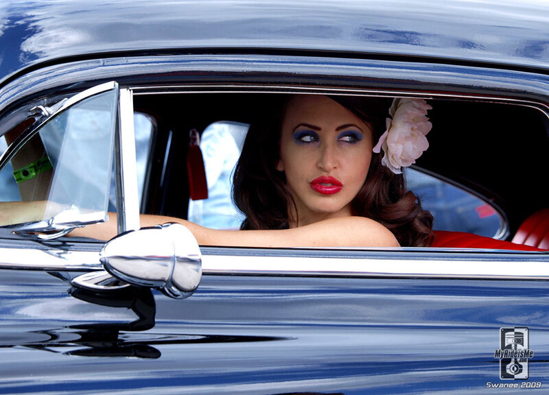Woman in Classic Car — Blue