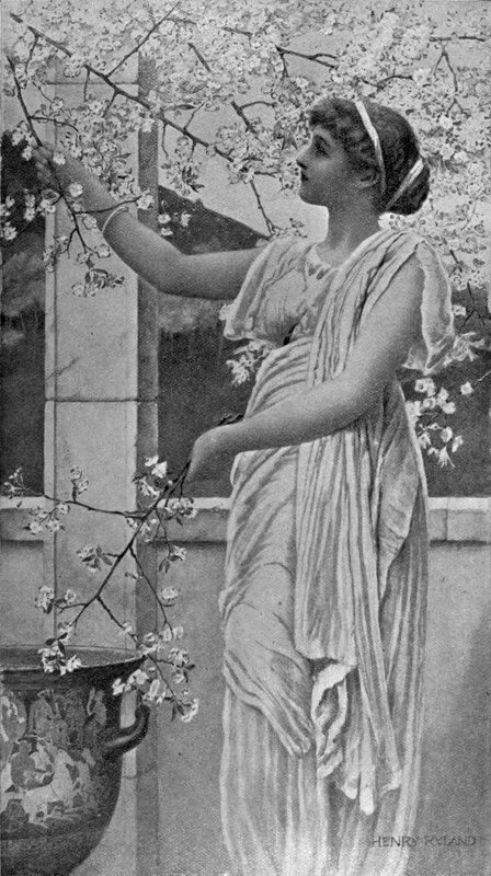 Woman in classical dress with blossoms