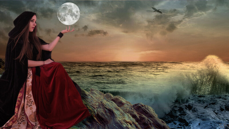Woman in Cloak on Cliff