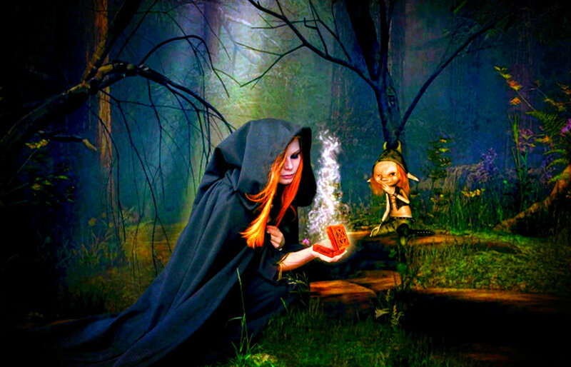 Woman in Cloak with Gnome